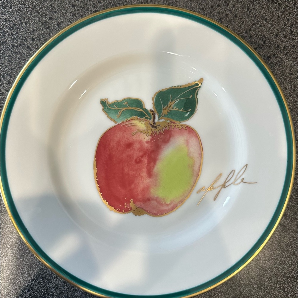 Crate&Barrel Plate Set with Gold and Green Accents 7 plates - Picture 3 of 4